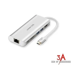 Bộ chuyển USB type C đa năng Ugreen 40873 sang USB 3.0, HDMI, LAN, typeC, SD card