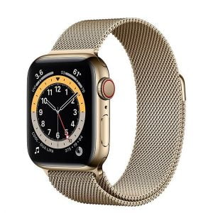 Apple Watch S6 GPS + Cellular, 40mm Gold Stainless Steel Case with Gold Milanese Loop (M06W3VN/A)