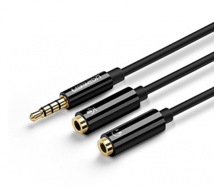 Ugreen 30620 20CM màu Đen Dây chuyển âm thanh 3.5mm dương sang Jack Mic + Loa âm AV141