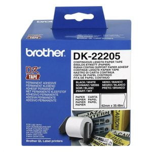 Nhãn in Brother DK 22205 chữ đen nền trắng 62mmx30.48m