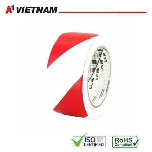 Băng dính dán nền đỏ trắng 47mm x 18m