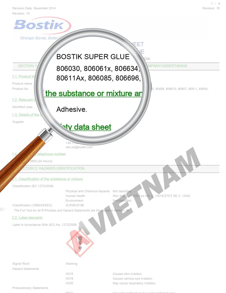 Keo Bostik Super Glue 5 MSDS Keo Bostik Super Glue