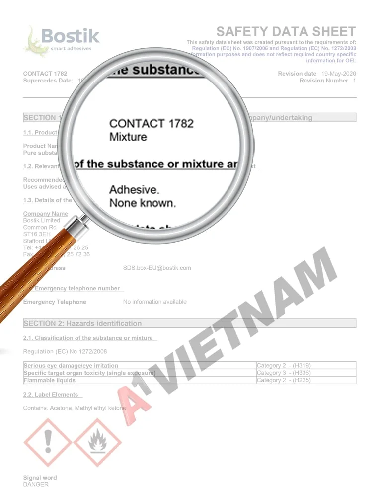 Keo Bostik 1782 5 MSDS Keo Bostik 1782