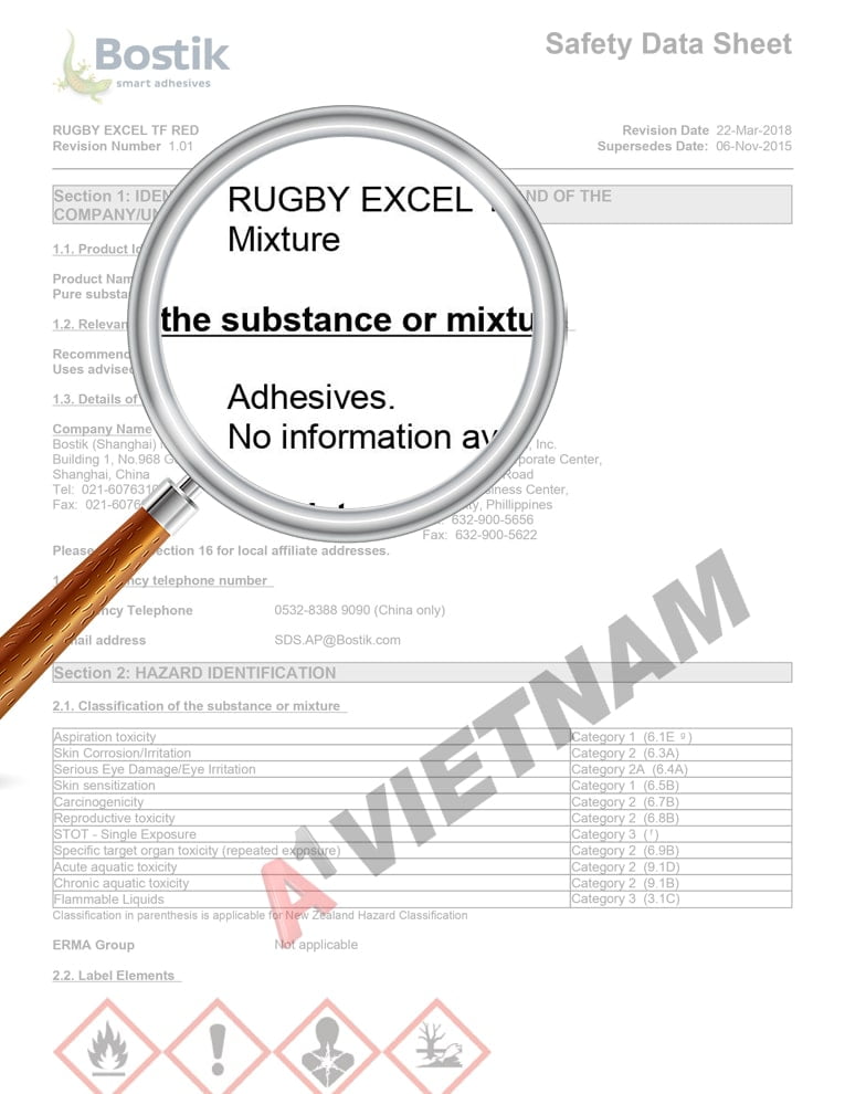 Keo Bostik Rugby Excel 5 MSDS Keo Bostik Rugby Excel
