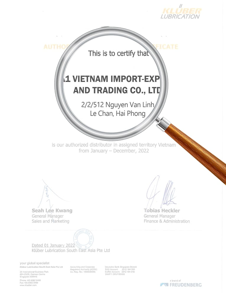 Mỡ Kluber Centoplex 2 5 A1 Việt Nam - Certificate Kluber