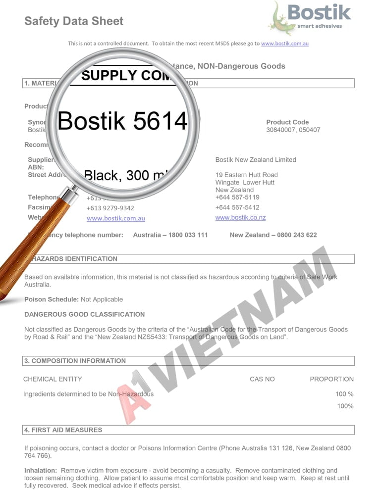 Keo Bostik 5614 Mastic 5 MSDS Keo Bostik 5614