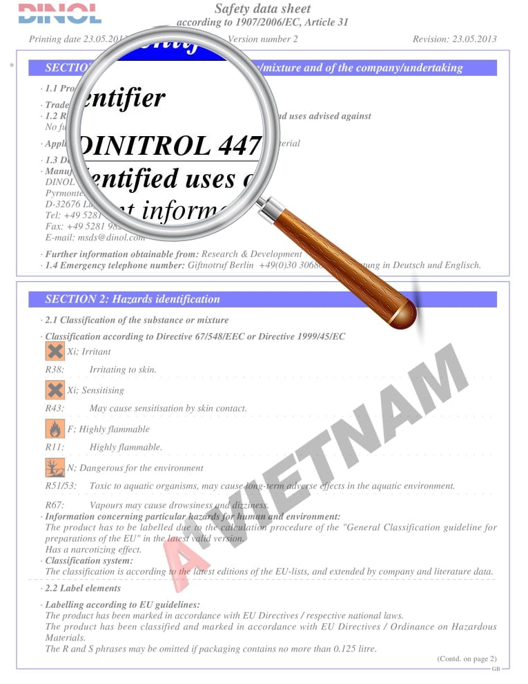 Dầu Dinitrol 477 5 Dầu Dinitrol 477 - MSDS