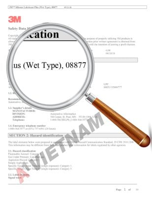 Dầu 3M Silicone Lubricant Plus 08877 5 SDS 3M Silicone Lubricant Plus 08877