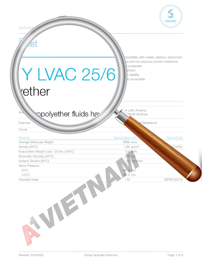 A1 Việt Nam - Nhà Phân Phối Chính Hãng Solvay An Giang với Giá Tốt 4 Solvay Fomblin YL Vac 25/6 TDS