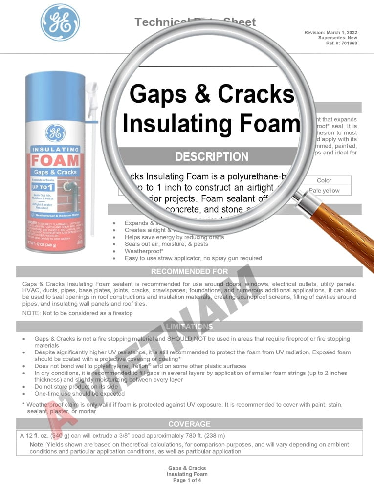 GE Gaps & Cracks Insulating Foam Phân Phối Chính Hãng