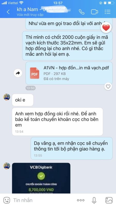 Giấy decal in mã vạch chất lượng cao, giá rẻ 17 Feedback khach hang 1